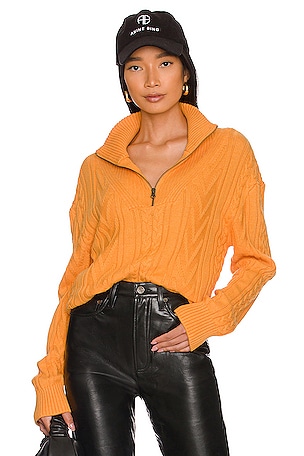 Marino Wool Half Zip Cable Knit Sweater MONROW