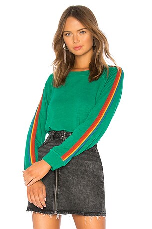 Hotsell Monrow x REVOLVE Vintage Rainbow Stripe Raglan Sweatshirt Lucky Green