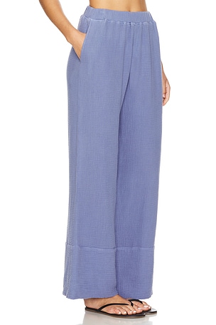 MONROW Gauze Wide Leg Pant in Blue