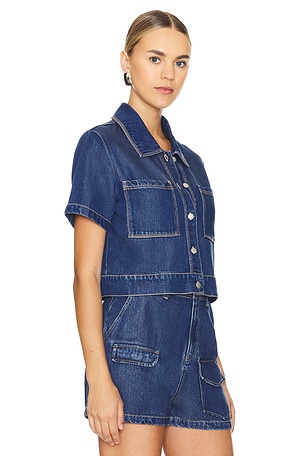 MONROW Soft Denim Shirt Sleeve Short in Blue