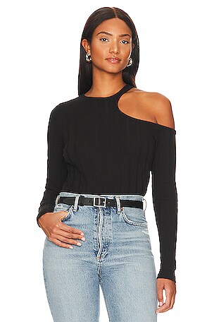 tomoworks REVOLVE MONROW Flat Rib Asymmetrical Top in Black | REVOLVE