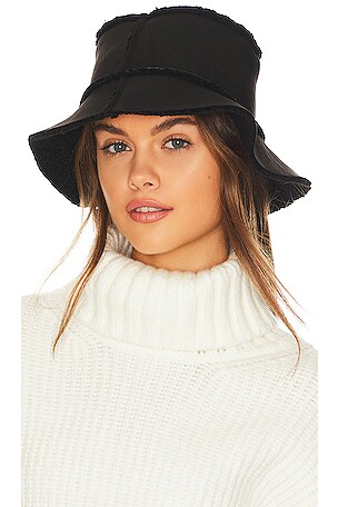 Hat Attack Reversible Faux Shearling Bucket Hat in Black 