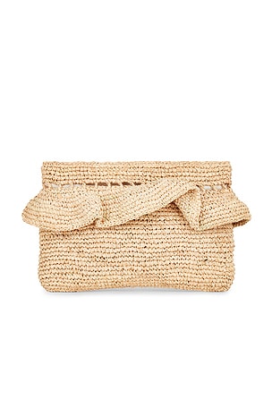 Hat Attack Ruffle Clutch in Tan