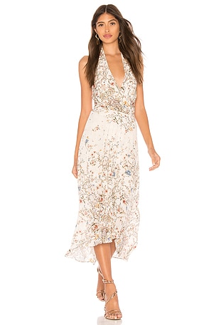 haute hippie asymmetrical dress CURAAE Selah Asymmetrical Midi Dress in Beige