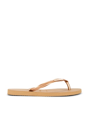 Havaianas Slim Logo Metallic Sandal in Metallic Gold. Size 39/40. Also