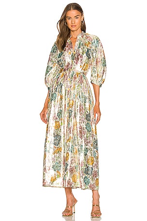 Hayley Menzies Shimmering Bonita Silk Shirt Dress in Gold | REVOLVE