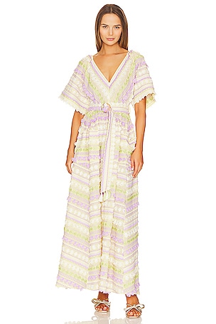 Embroidered Kimono Sleeve V-neck Cotton Maxi Dress Hayley Menzies
