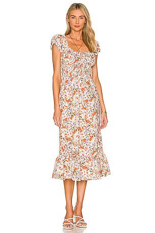 white christmas dresses Edina Cotton Midi Dress in Pansy Embroidery White