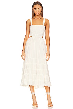 Shop the Delphine Ruched Bodice Dropped Waist Wide Hem Dress White