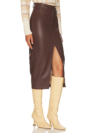 HEARTLOOM Jae Faux Leather Skirt in Chocolate