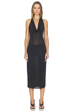 Layered Cowl Neck Hotfix Dress HAELO