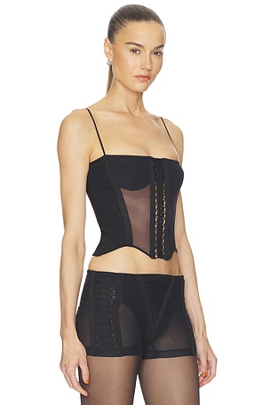 HAELO Layered Lace Up Corset Top in Black