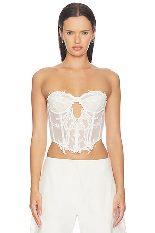 HAELO Wing Lace Crop Corset in White. Size XXS. Also