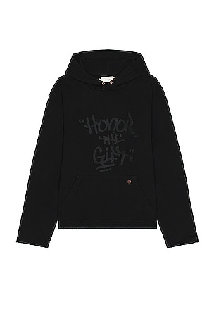 Script Embroidered Hoodie Honor The Gift