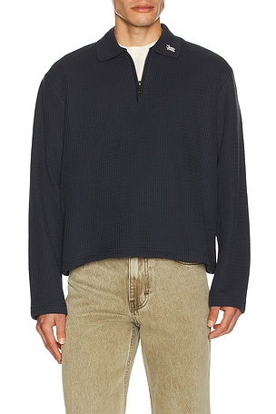 Wavy Knit Long Sleeve Polo Honor The Gift