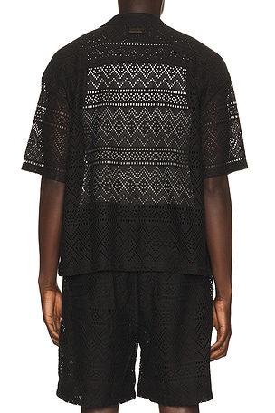 Honor The Gift Pointelle Crochet Camp Collar Shirt in Black