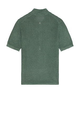 Helmut Lang Short Sleeve Zip Polo in Green