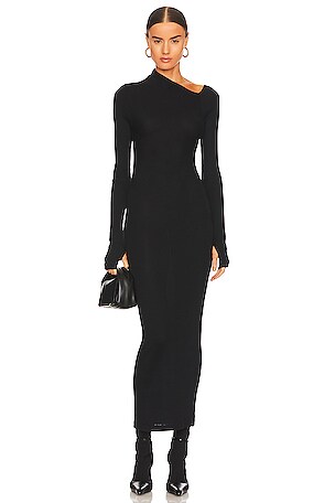 helmut lang asymmetric dress Asymmetrical Base Midi in Basalt Black A Line Spaghetti Strap Cape Sleeves the feminine design lends Size:12 M