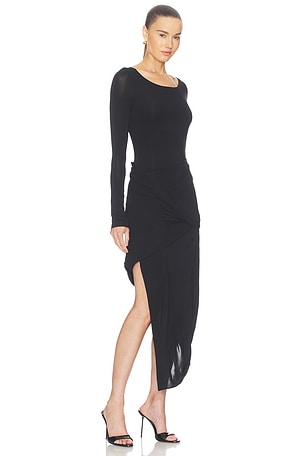 Helmut Lang Drape Long Sleeve Dress in Black