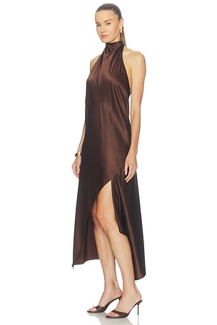 Helmut Lang The Neck Silk Dress in Brown