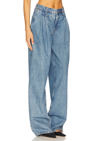 Helmut Lang Double Pleated Wide Leg Jeans en Bleu