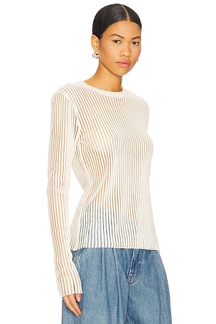 Helmut Lang Stripe Crew Top in Ivory