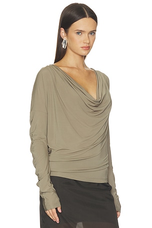 Helmut Lang Cowl Long Sleeve Top in Grey