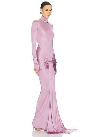 Helsa Slinky Jersey Sarong Maxi Dress in Mauve