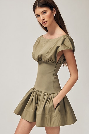 Rib Mix Shirting Mini Dress Helsa