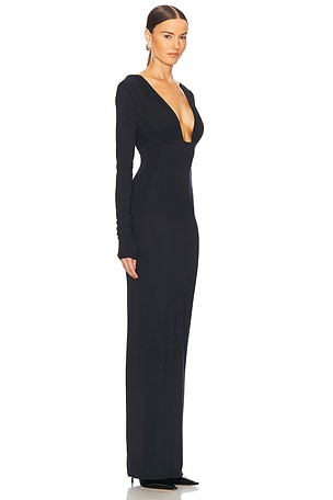Helsa Jersey Deep V Maxi Dress in Black