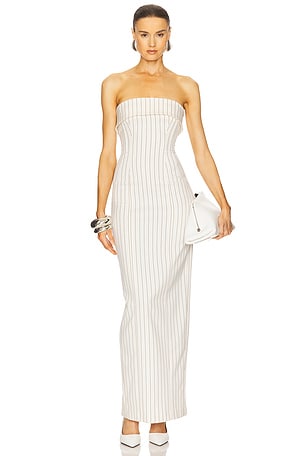 Pinstripe Long Strapless Dress Helsa