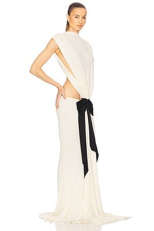Helsa The Constantina Jersey Dress With Bow in Cream