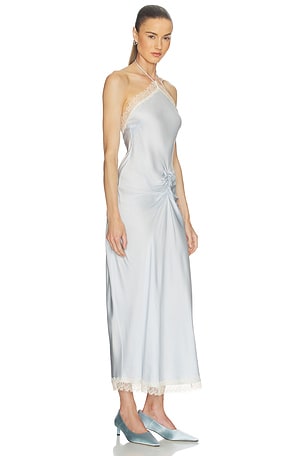 Helsa ROBE VISCOSE SATen MIDI DRESS WITH LACE en Baby Bleu