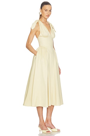 Helsa Fairweather Midi Dress in Stretch Cotton Sateen in Lemon