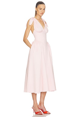 Helsa Fairweather Midi Dress in Stretch Cotton Sateen in Rose
