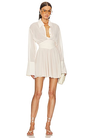 Norma Kamali Super Oversized Boyfriend Shirt Flared Mini Dress in