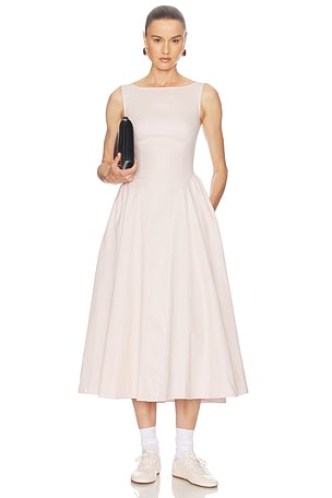 Stretch Cotton Sateen Midi Dress Helsa
