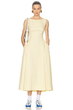 Stretch Cotton Sateen Midi Dress Helsa