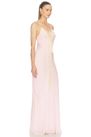 Helsa Sheer Georgette Gown With Lace in Pink