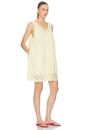 Helsa Mini Dress With Lace in Tech Poplin in Yellow