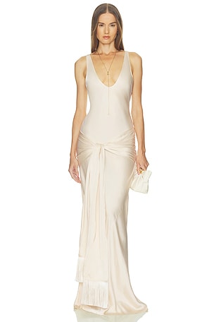 Satin Dress With Tie And Fringe Helsa