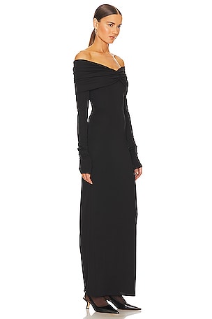 Helsa Matte Jersey Off Shoulder Maxi Dress in Black