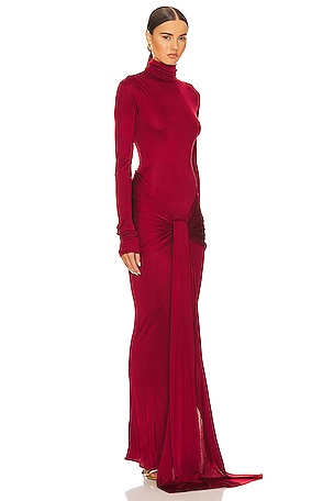 Helsa Slinky Jersey Sarong Maxi Dress in Red