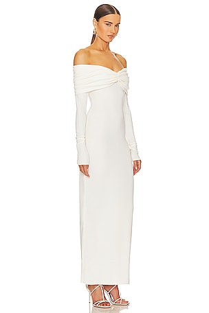Helsa Matte Jersey Off Shoulder Maxi Dress in Ivory