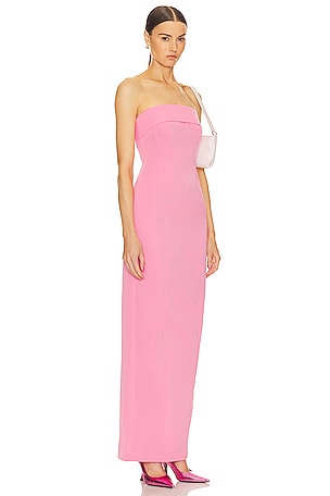 Helsa Tech Gabardine Long Strapless Dress in Pink
