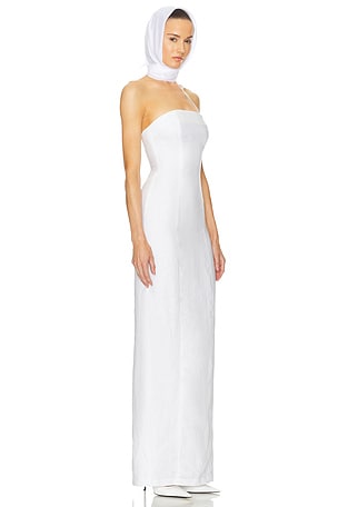 Helsa Linen Strapless Maxi Dress in White