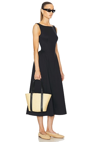 Helsa Stretch Cotton Sateen Midi Dress in Black. Size XXS. Also