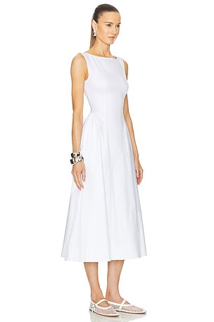Helsa Stretch Cotton Sateen Midi Dress in White