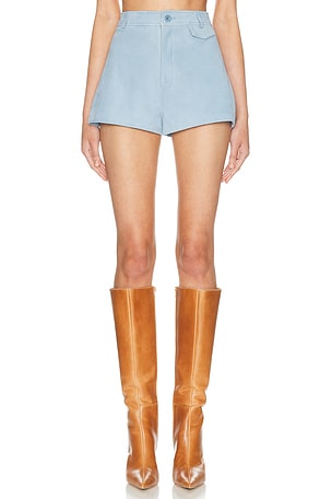 Helsa The Suede Micro Shorts in Baby Blue