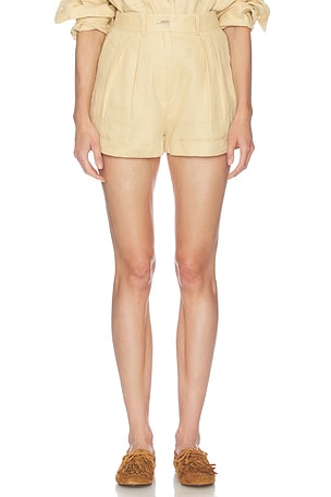 Helsa Washed Linen Pleated Short in Beige